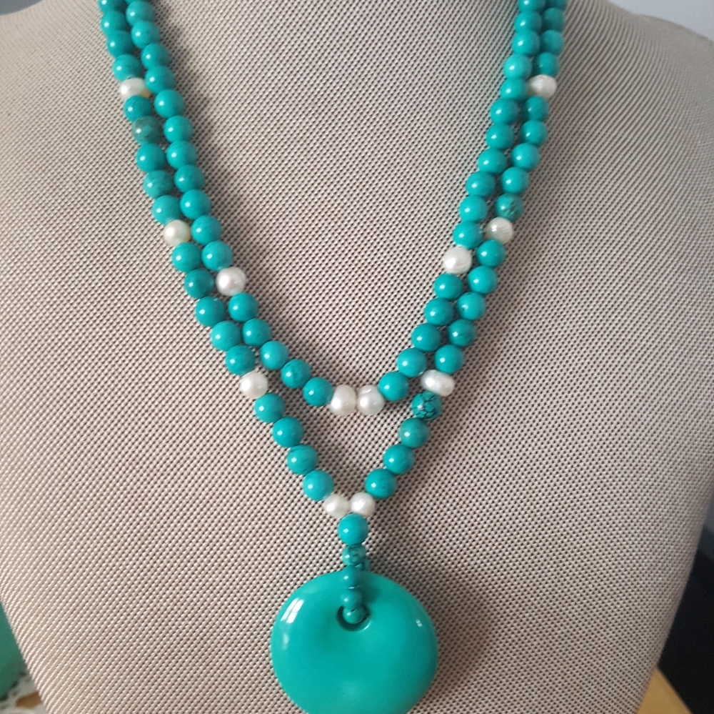 Turquoise & fresh water pearls necklace